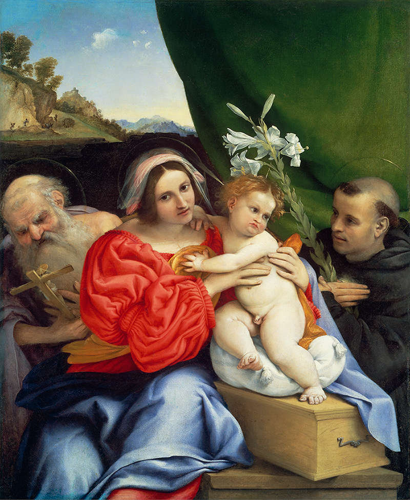 油絵 ロレンツォ・ロットの名作_聖母子と天使 MA1242-